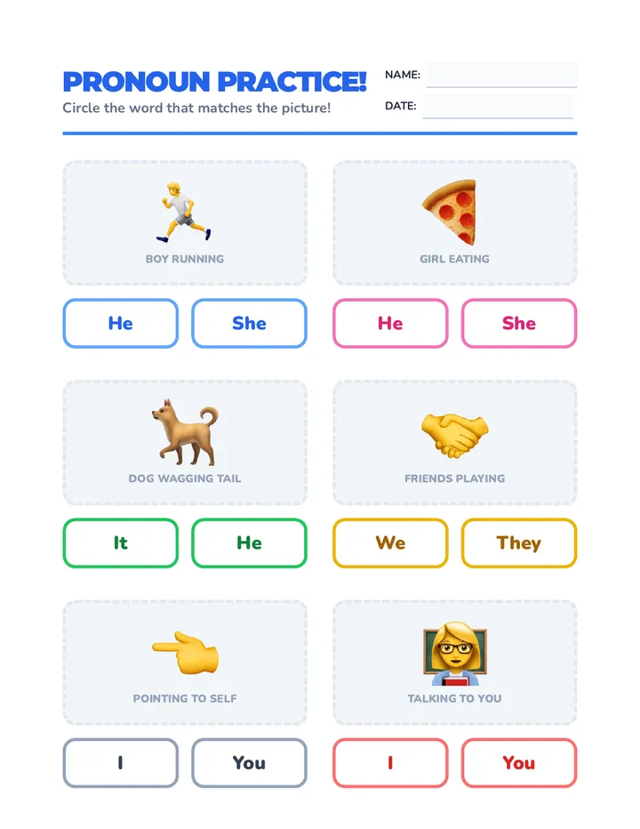 Pronoun Practice Worksheet