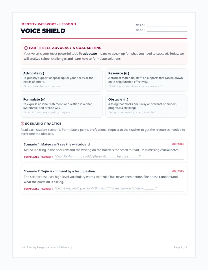 Advocacy Shield Worksheet