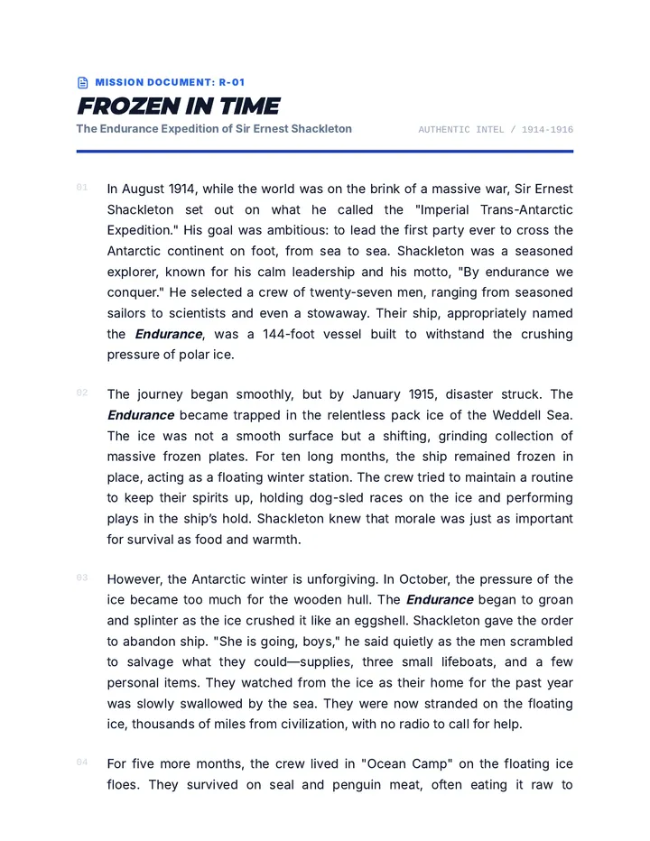 Resilience Mission Reading Passage