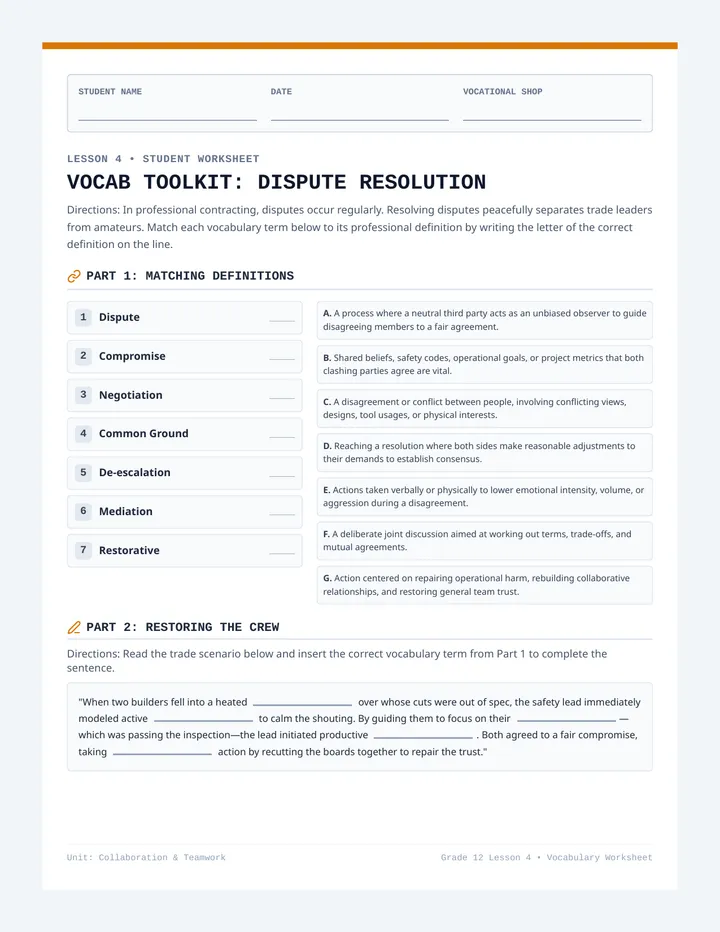 Finding Common Ground Vocabulary Worksheet