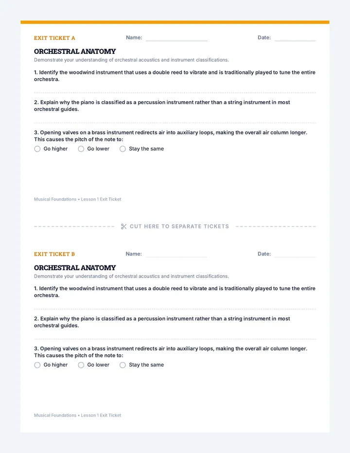 Orchestral Anatomy Exit Ticket