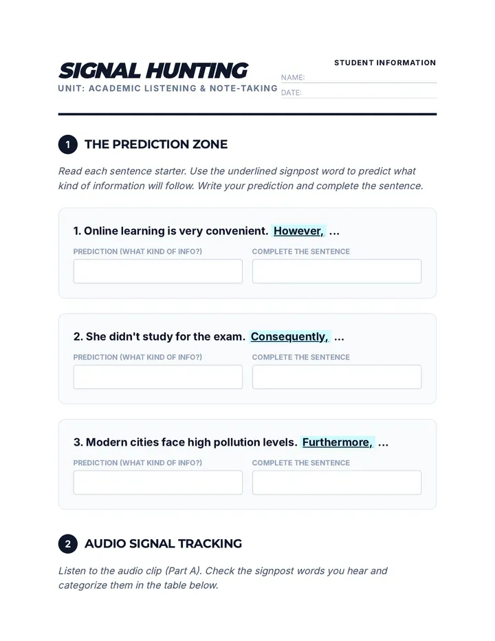 Signal Hunting Worksheet