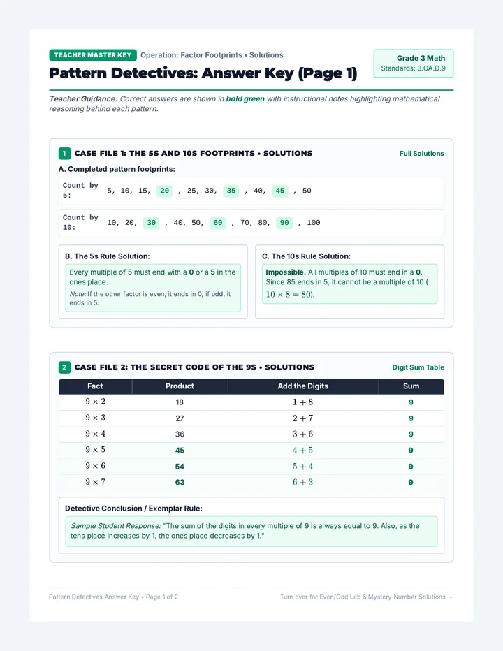 Pattern Detectives Answer Key
