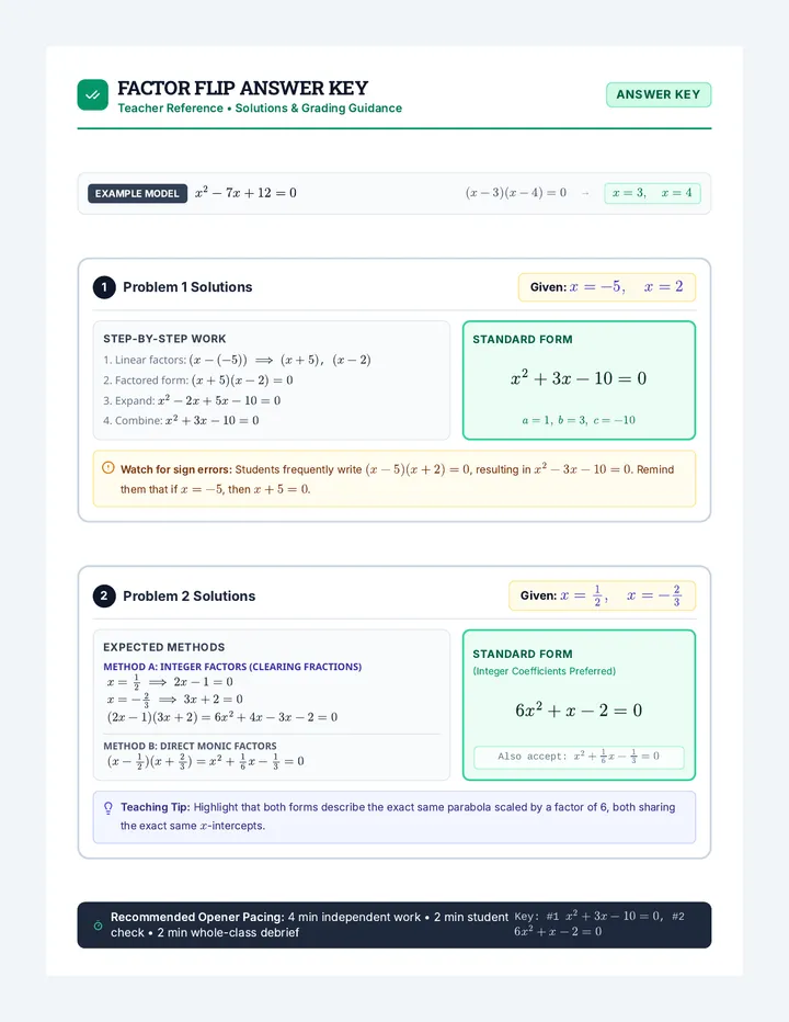 Factor Flip Answer Key
