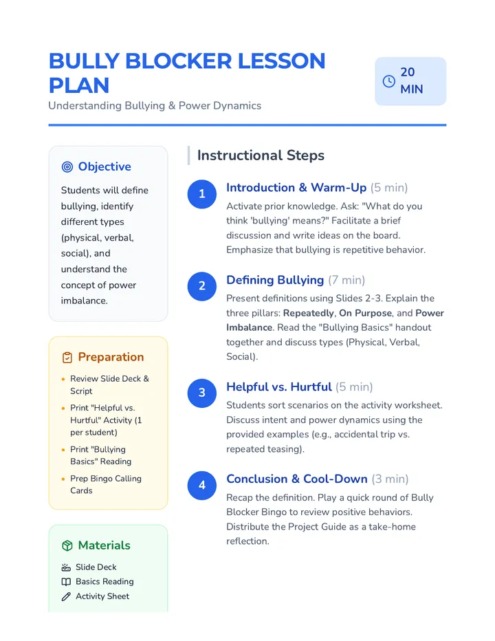 Bully Blocker Lesson Plan