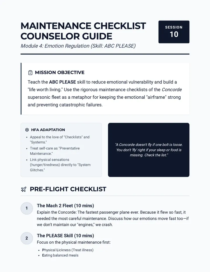 Maintenance Checklist ABC PLEASE Counselor Guide