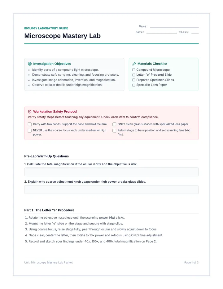Microscope Mastery Student Packet