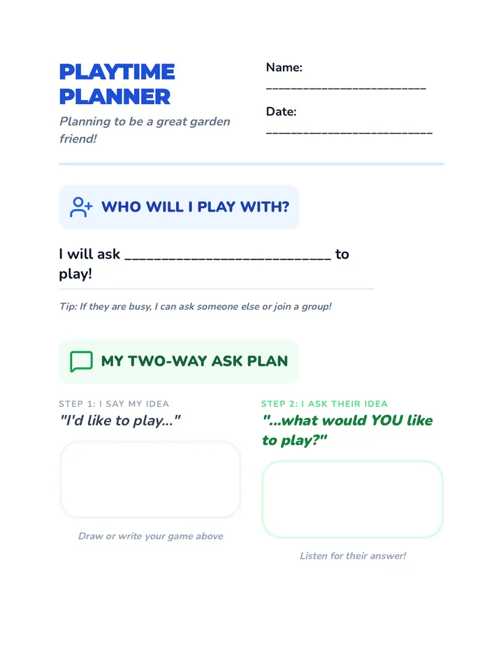 Playtime Planner Worksheet