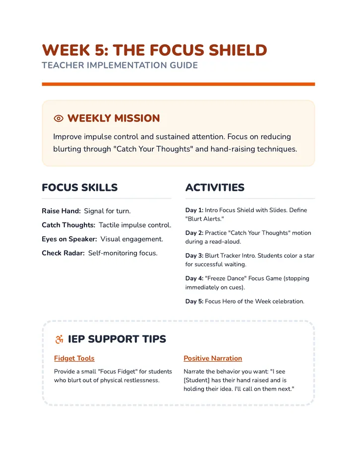 Week 5 Focus Shield Teacher Guide