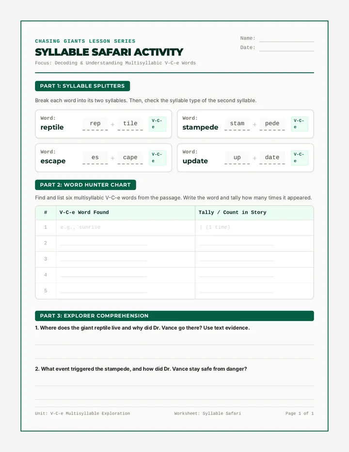 Giant Hunter Worksheet