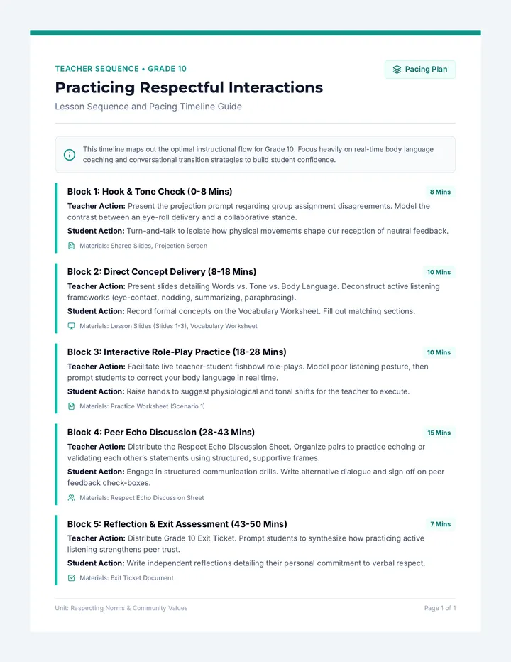 Respectful Interactions Sequence Sheet