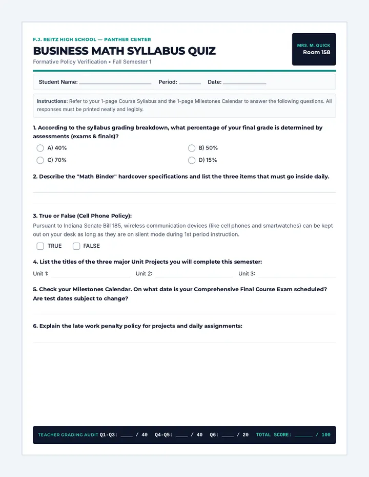 Syllabus Quiz Handout