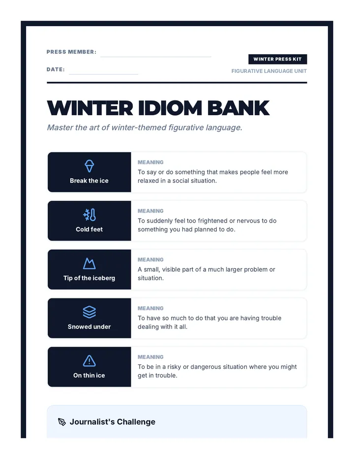 Winter Idiom Bank Handout