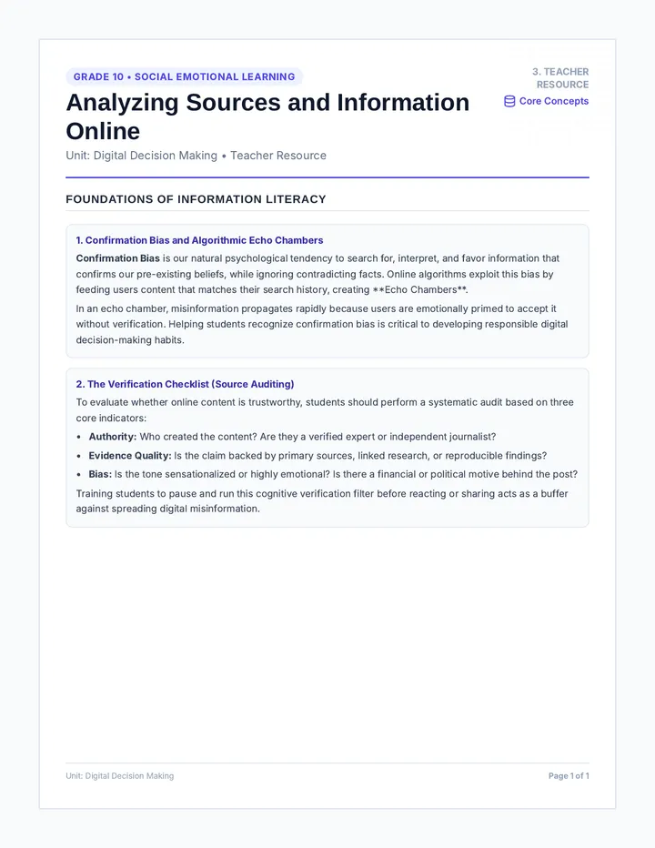 Sources Teacher Resource