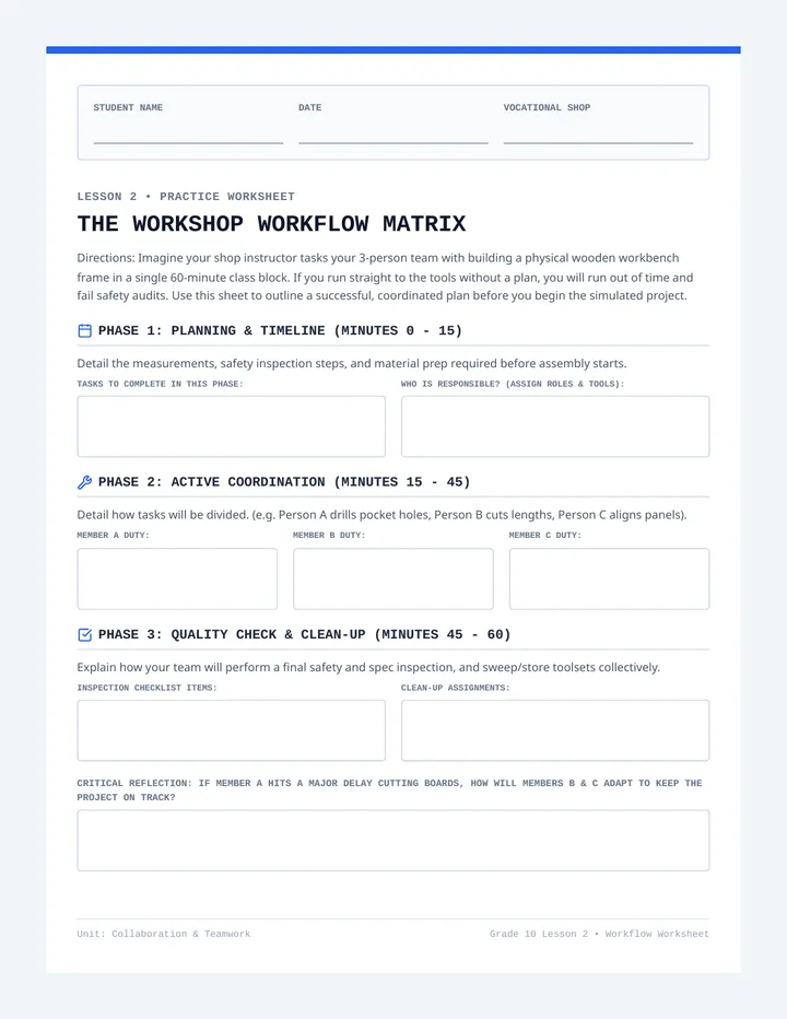 Collaborating on Projects Practice Worksheet