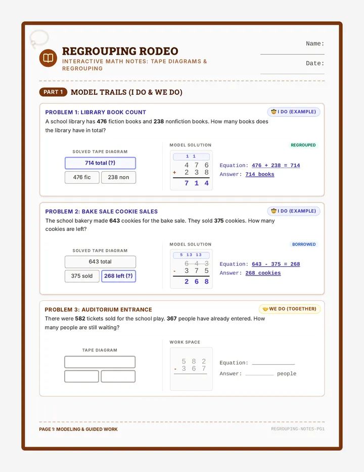 Regrouping Rodeo Guided Notes