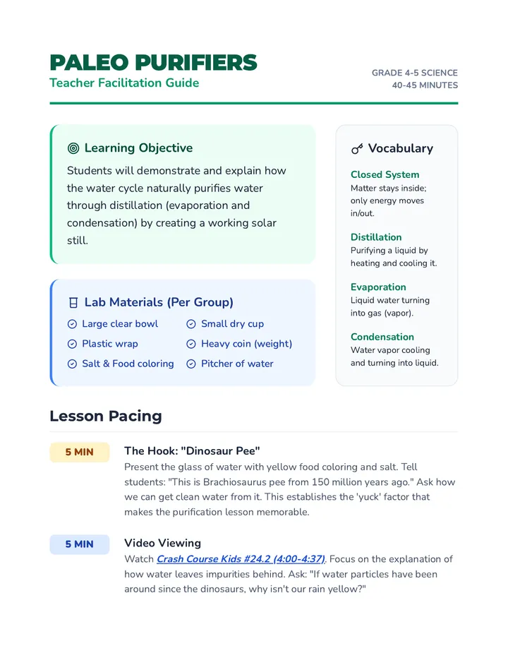 Paleo Purifiers Teacher Guide
