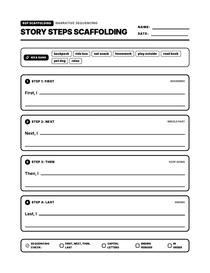 Story Steps Scaffolding Worksheet