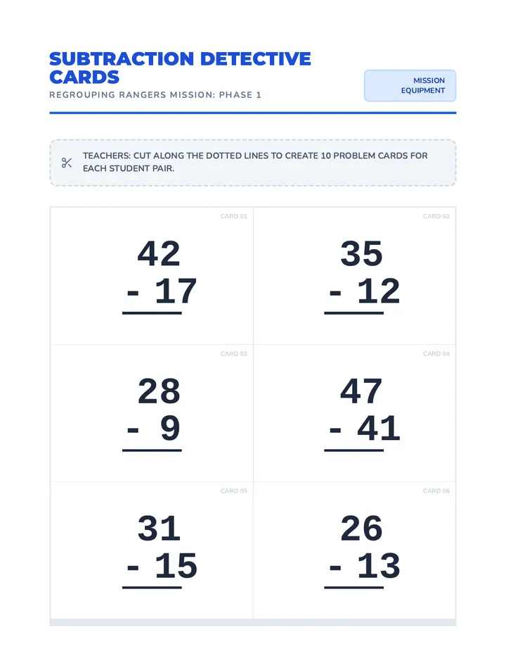 Subtraction Detective Cards
