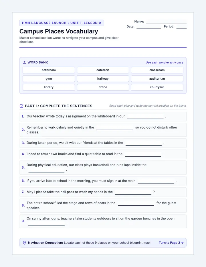 School Places Worksheet