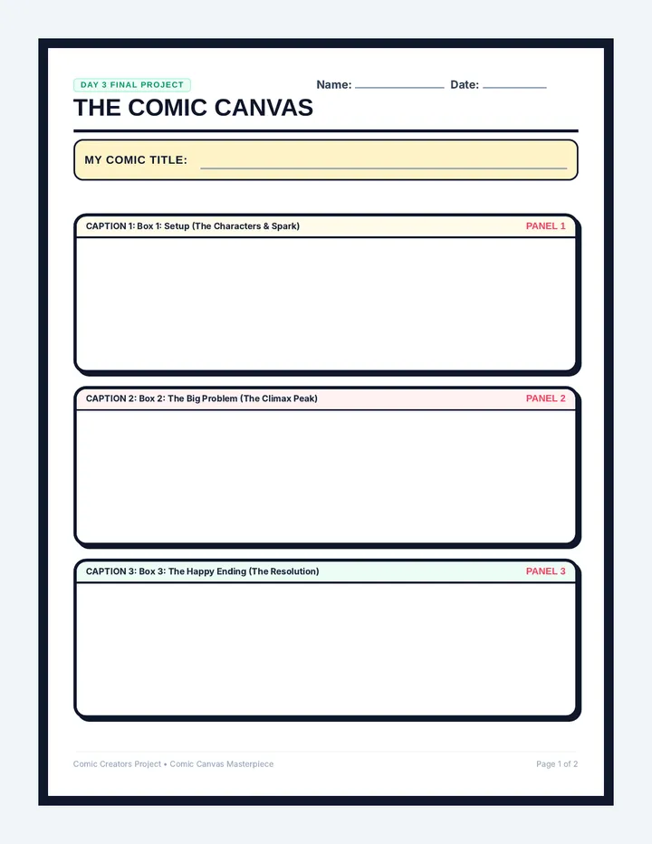 Comic Creator Canvas Worksheet