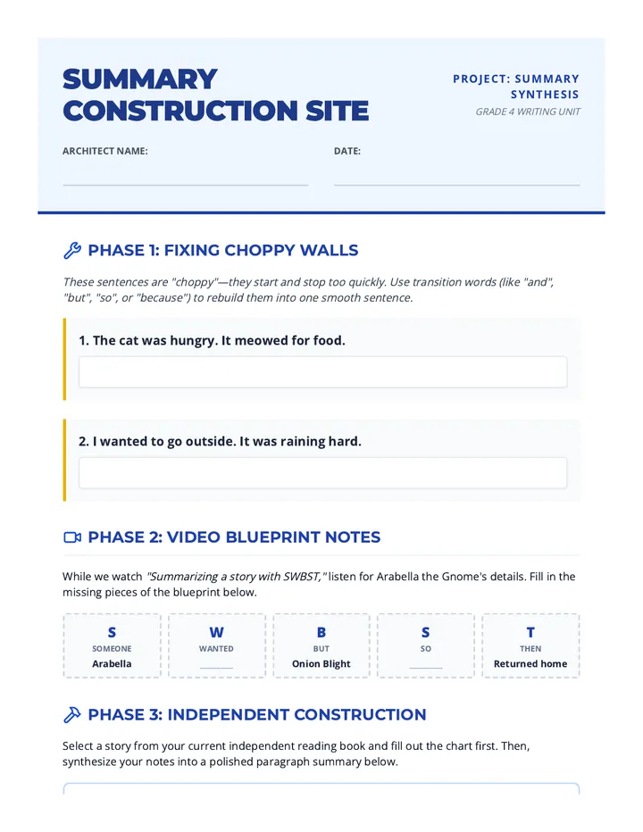 Summary Construction Worksheet