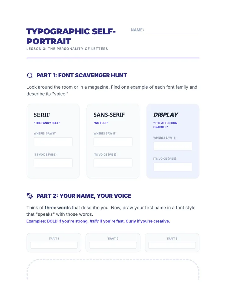 Typographic Self Portrait Worksheet