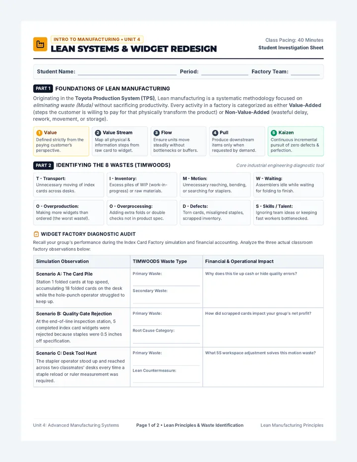 Lean Factory Challenge Worksheet