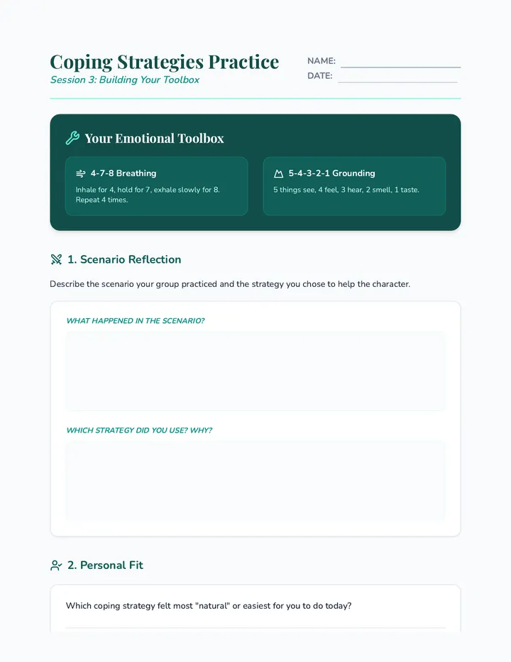 Coping Strategies Practice Activity Worksheet