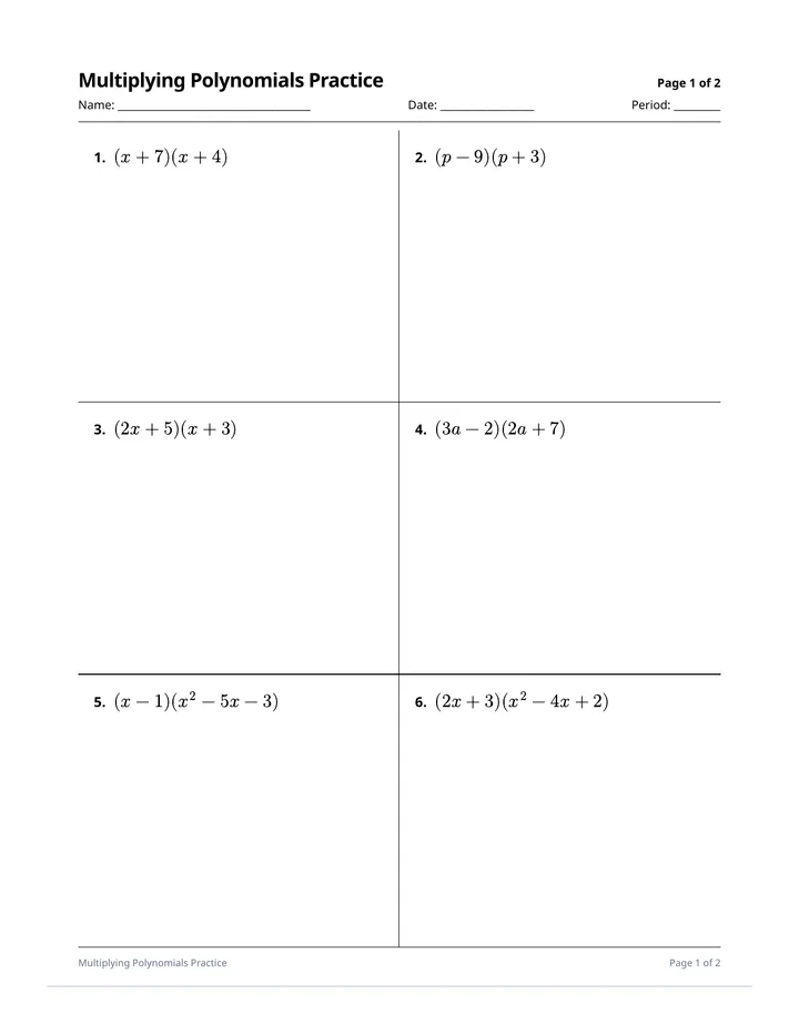 Polynomial Mastery Practice Worksheet