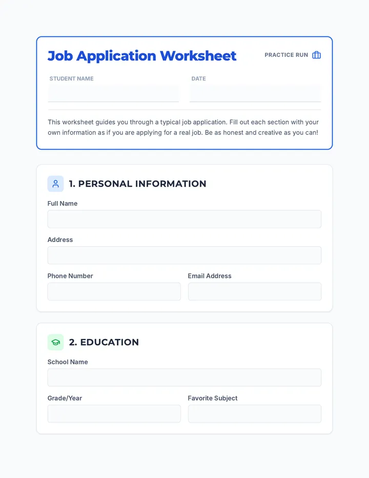 Job Application Worksheet