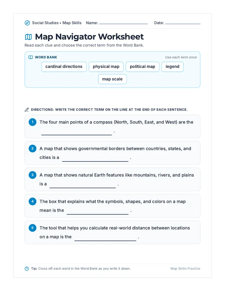 Map Navigator Worksheet