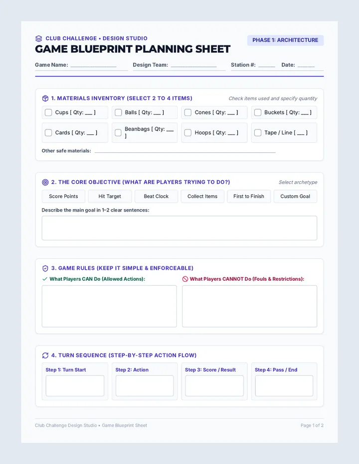 Game Blueprint Planning Sheet