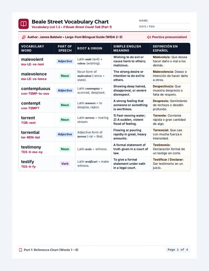 Beale Street Vocabulary Chart