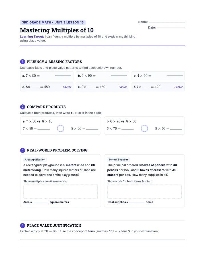 Tens Mastery Independent Practice