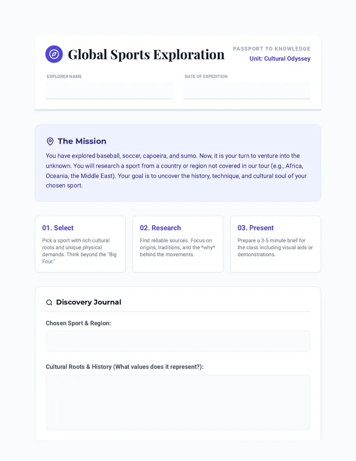 Global Sports Discovery Worksheet