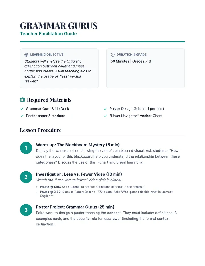 Grammar Gurus Teacher Guide
