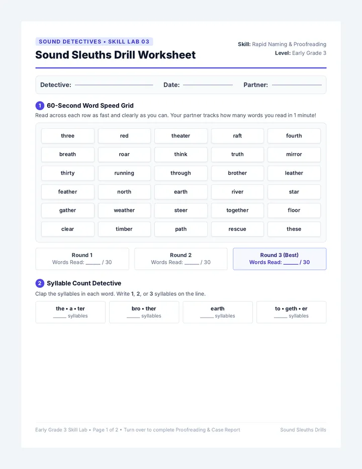 Sound Sleuths Drill Worksheet