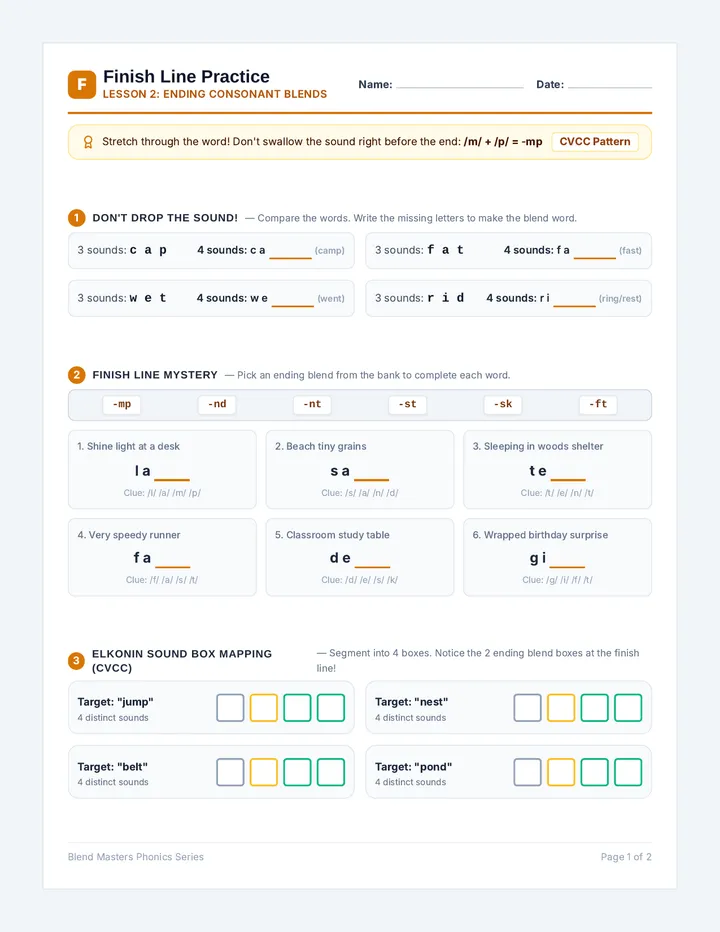 Finish Line Practice Worksheet