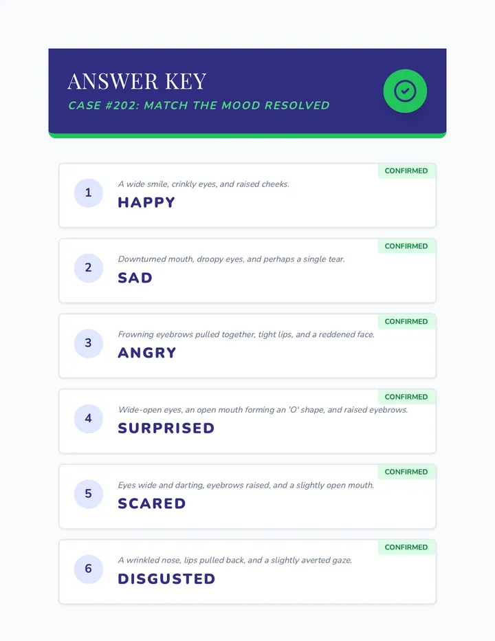 Match the Mood Faces Answer Key