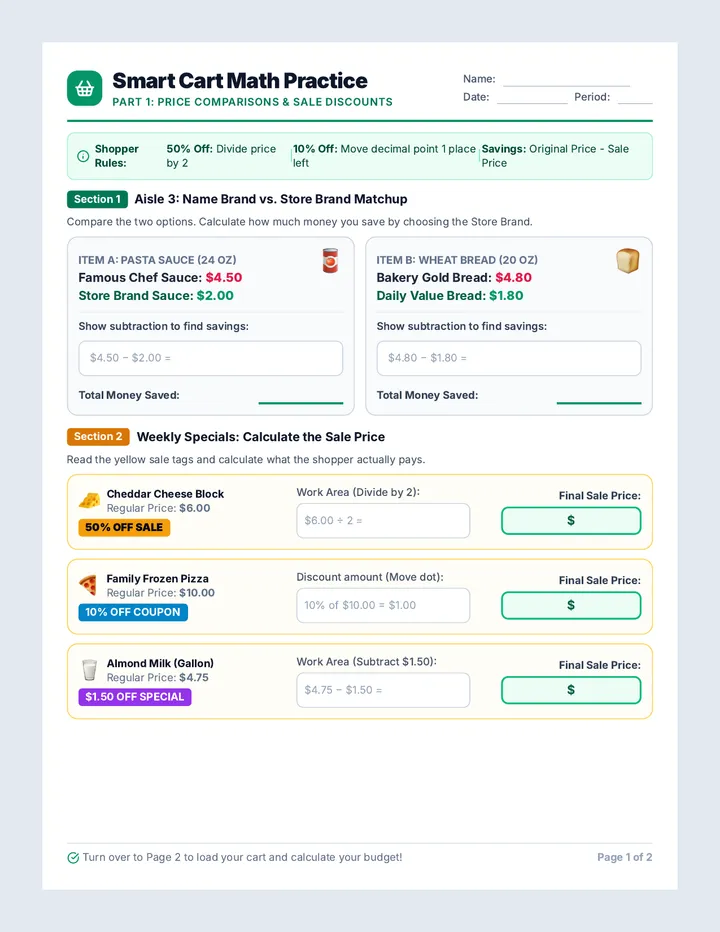 Smart Cart Practice Worksheet