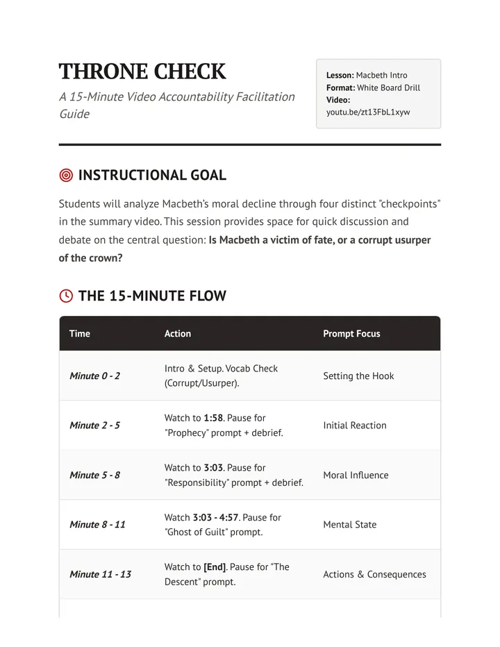 Throne Check Teacher Guide