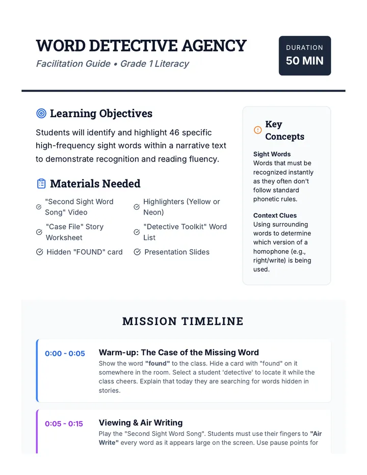 Word Detective Teacher Guide