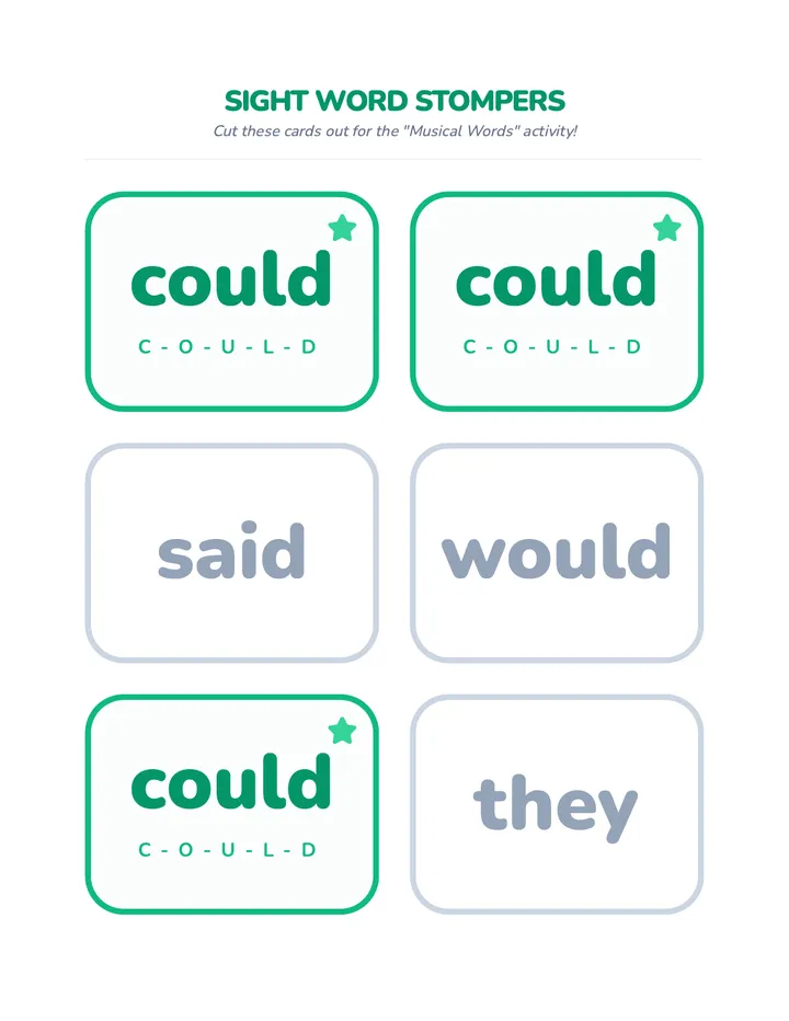 Sight Word Stompers Cards