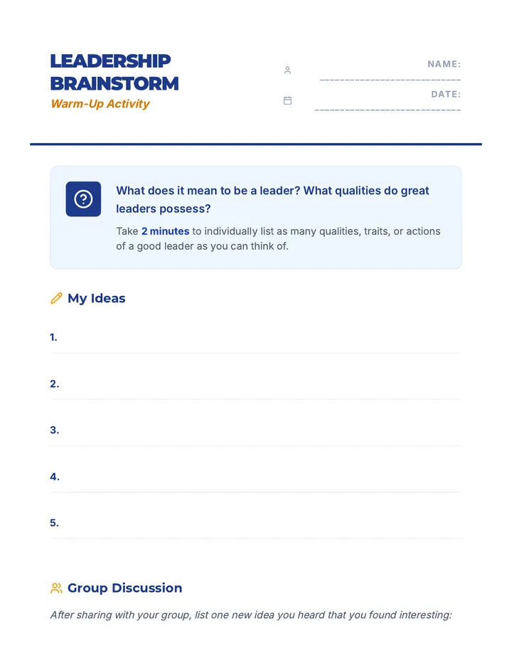 Leadership Brainstorm Warm Up