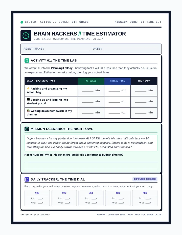 Time Estimator Mission Sheet