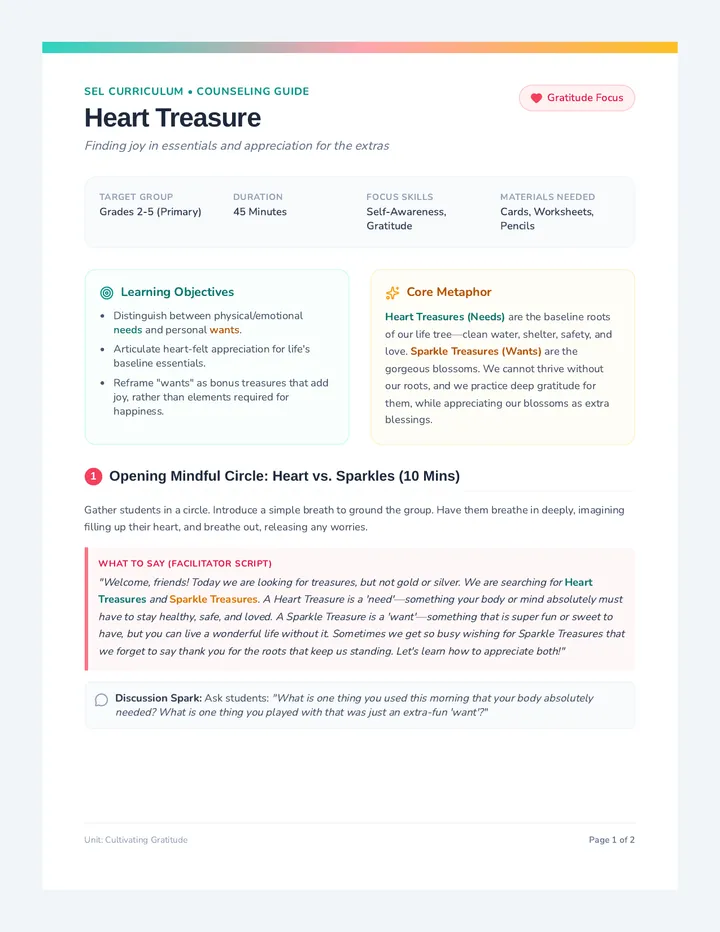 Heart Treasure Lesson Plan