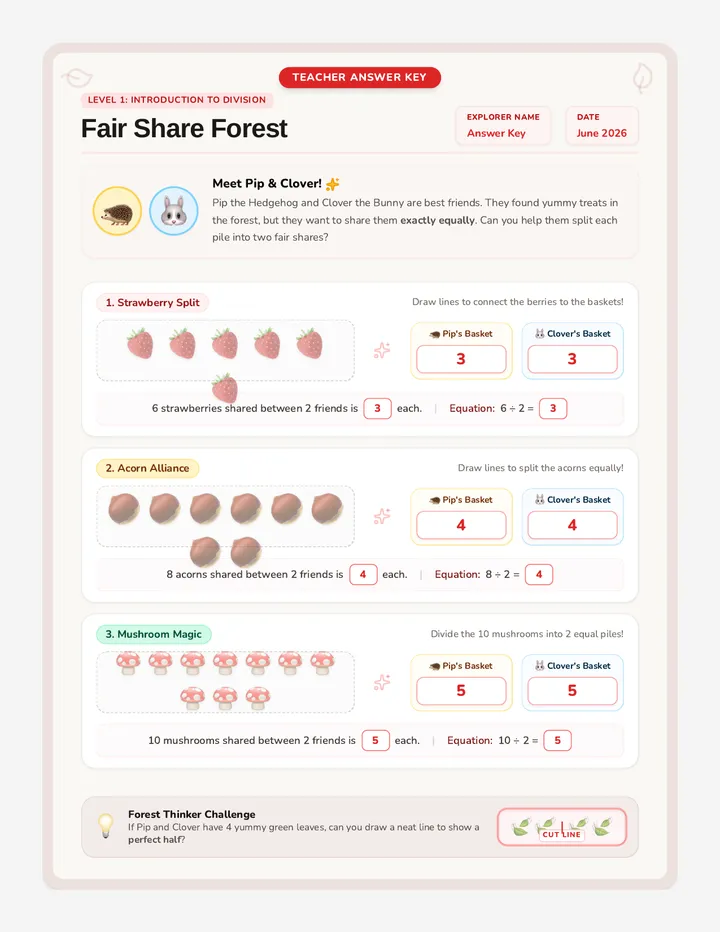 Fair Share Forest Answer Key page 1