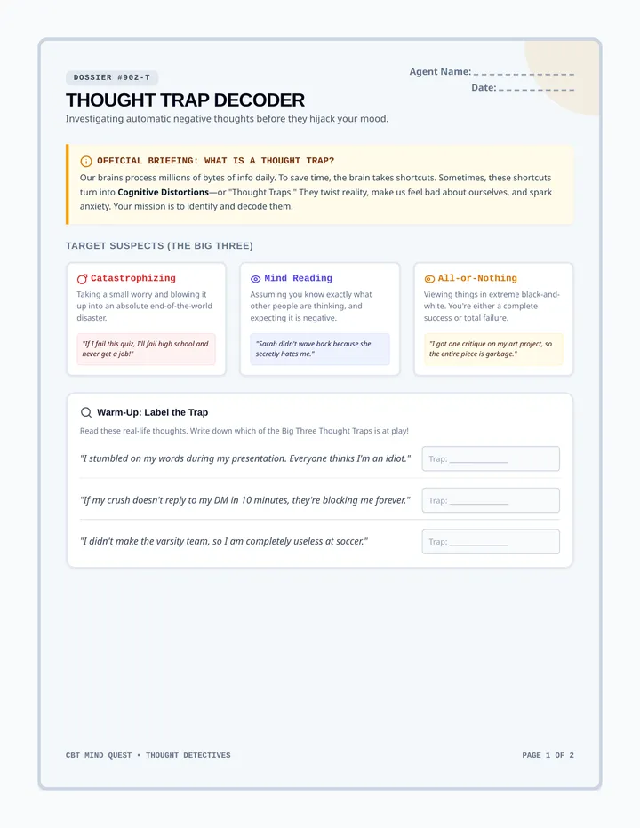 Thought Trap Decoder Worksheet