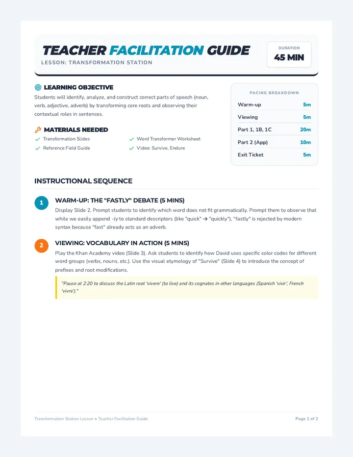 Word Transformer Teacher Guide